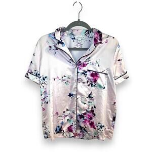In Bloom by Jonquil satin floral pajama button front top